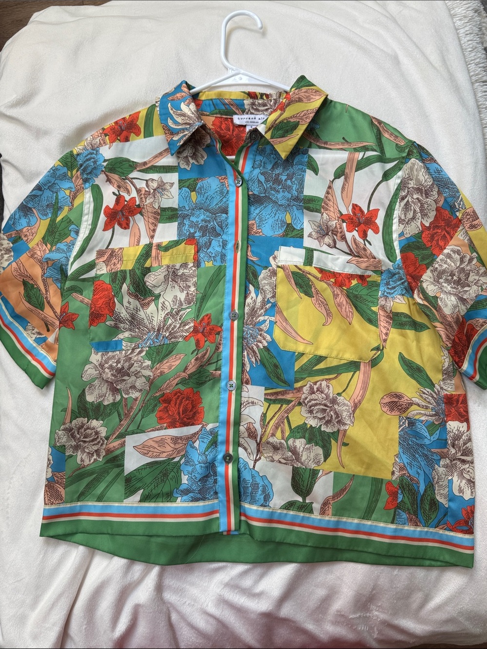 Current Air Color Block Multicolor Floral Short-Sleeve Button-Up Shirt